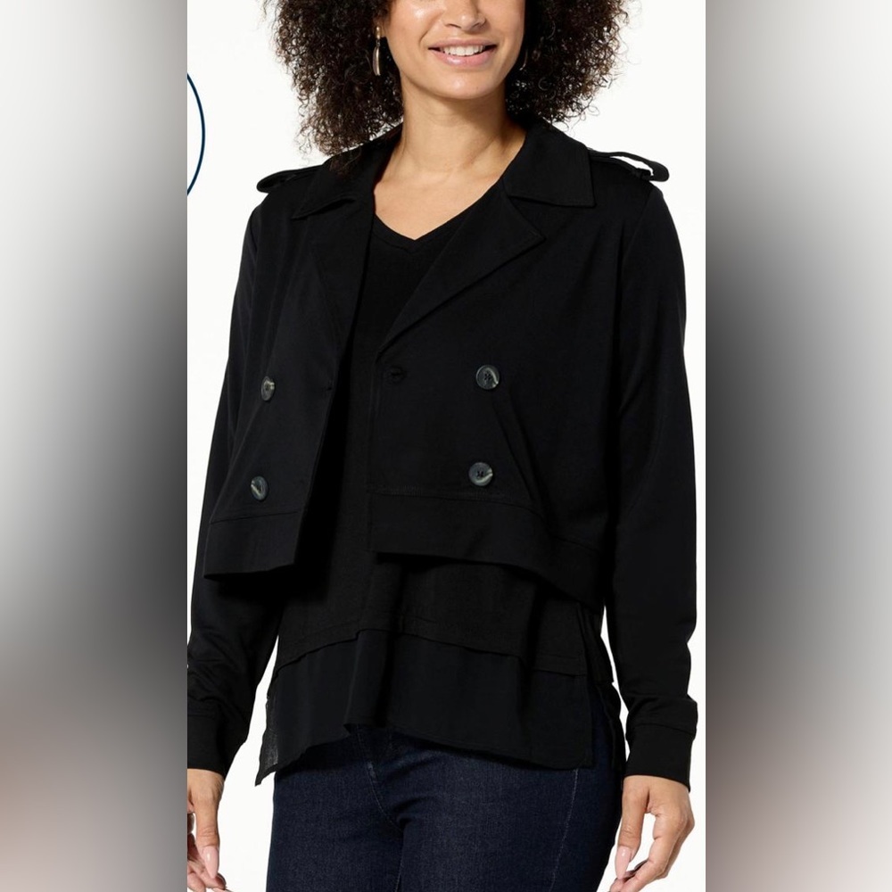 WynneLayers Polished Knit Cropped Trench Jacket blazer, NWOT